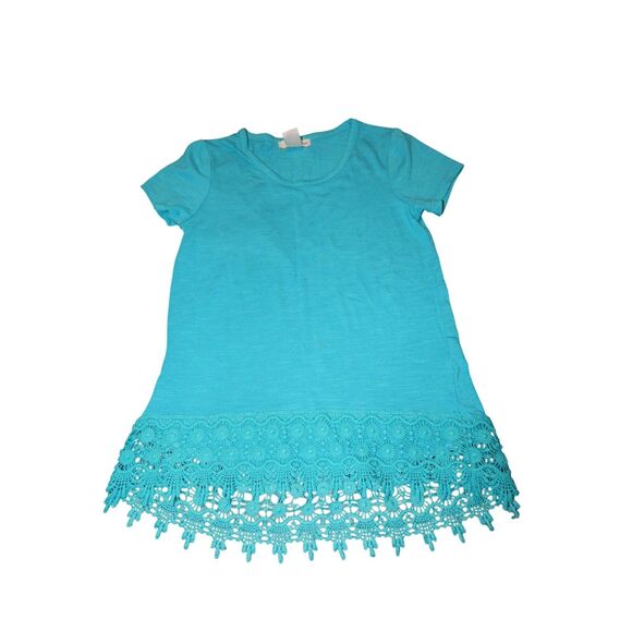Self Esteem Other - SELF ESTEEM girls small solid teal blue flowy hi-low t-shirt with crochet detail